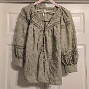 Anthropologie Olive Embroidered Top
